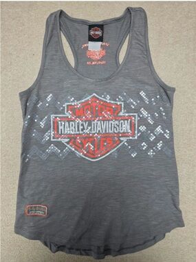 Harley Davidson Graphic Sequin Bar And Shield Grey Women's Racerback
Size Large